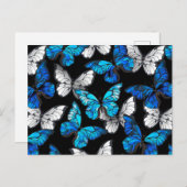 Dunkles Nahtloses Muster mit blauen Schmetterlinge Einladungspostkarte (Vorne/Hinten)