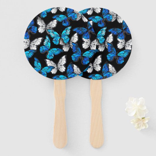 Dunkles Nahtloses Muster mit blauen Schmetterlinge Fächer (Vorne und Hinten)