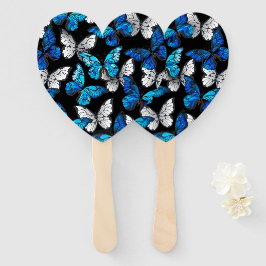 Dunkles Nahtloses Muster mit blauen Schmetterlinge Fächer (Vorne und Hinten)