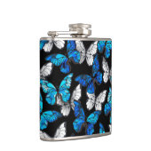 Dunkles Nahtloses Muster mit blauen Schmetterlinge Flachmann (Rechts)