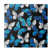 Dunkles Nahtloses Muster mit blauen Schmetterlinge Fliese (Vorderseite)