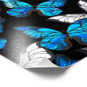 Dunkles Nahtloses Muster mit blauen Schmetterlinge Fotodruck (Ecke)