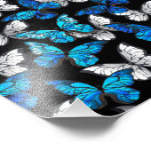 Dunkles Nahtloses Muster mit blauen Schmetterlinge Fotodruck (Ecke)