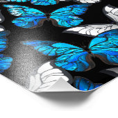 Dunkles Nahtloses Muster mit blauen Schmetterlinge Fotodruck (Ecke)