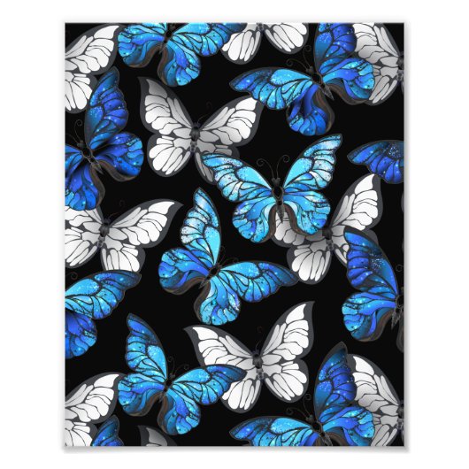 Dunkles Nahtloses Muster mit blauen Schmetterlinge Fotodruck (Vorne)