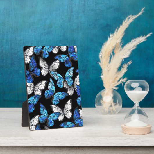 Dunkles Nahtloses Muster mit blauen Schmetterlinge Fotoplatte (Seite)