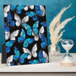 Dunkles Nahtloses Muster mit blauen Schmetterlinge Fotoplatte