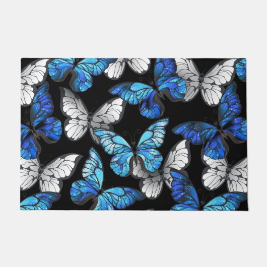 Dunkles Nahtloses Muster mit blauen Schmetterlinge Fußmatte (Vorderseite)