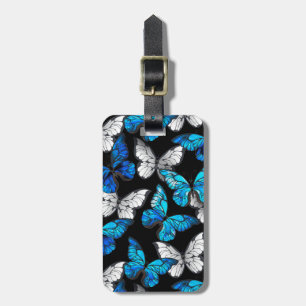 Dunkles Nahtloses Muster mit blauen Schmetterlinge Gepäckanhänger