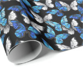 Dunkles Nahtloses Muster mit blauen Schmetterlinge Geschenkpapier (Rolleneckpunkt)