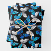 Dunkles Nahtloses Muster mit blauen Schmetterlinge Geschenkpapier Set (Beispiel)