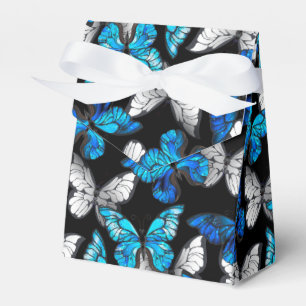 Dunkles Nahtloses Muster mit blauen Schmetterlinge Geschenkschachtel