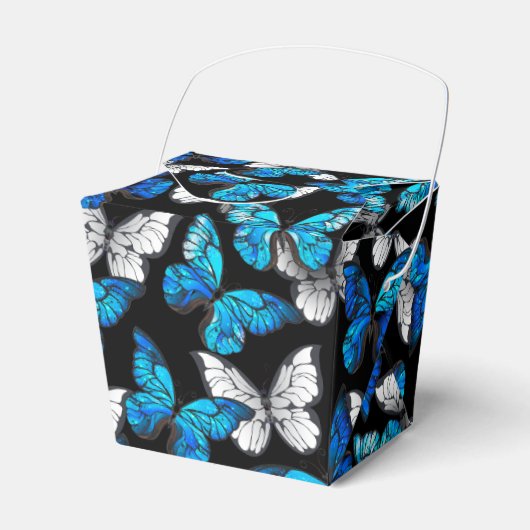 Dunkles Nahtloses Muster mit blauen Schmetterlinge Geschenkschachtel (Vorderseite)