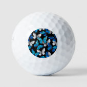 Dunkles Nahtloses Muster mit blauen Schmetterlinge Golfball (Vorderseite)