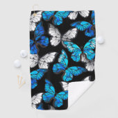 Dunkles Nahtloses Muster mit blauen Schmetterlinge Golfhandtuch (Insitu)