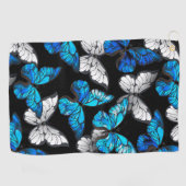 Dunkles Nahtloses Muster mit blauen Schmetterlinge Golfhandtuch (Horizontal)