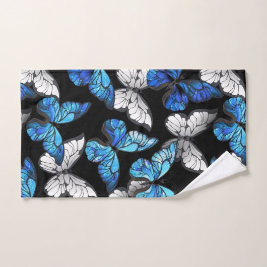 Dunkles Nahtloses Muster mit blauen Schmetterlinge Handtuch (Handtuch)