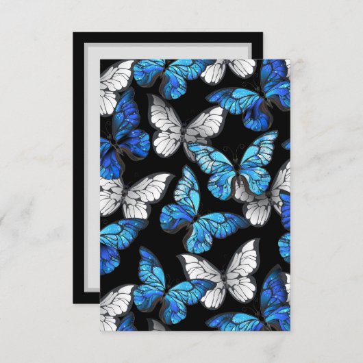 Dunkles Nahtloses Muster mit blauen Schmetterlinge Hinweiskarte (Vorne/Hinten)