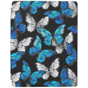Dunkles Nahtloses Muster mit blauen Schmetterlinge iPad Hülle