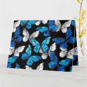 Dunkles Nahtloses Muster mit blauen Schmetterlinge Karte (Gelbe Blume)