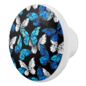 Dunkles Nahtloses Muster mit blauen Schmetterlinge Keramikknauf (Rechts)