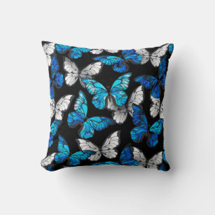 Dunkles Nahtloses Muster mit blauen Schmetterlinge Kissen
