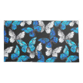 Dunkles Nahtloses Muster mit blauen Schmetterlinge Kissenbezug (Rückseite-Links)