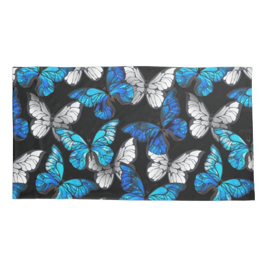 Dunkles Nahtloses Muster mit blauen Schmetterlinge Kissenbezug (Rückseite-Links)