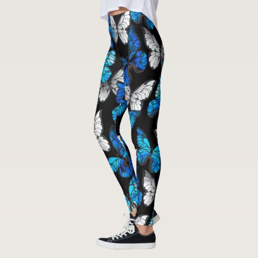 Dunkles Nahtloses Muster mit blauen Schmetterlinge Leggings (Links)