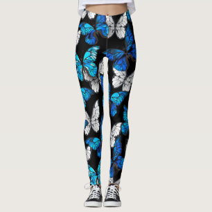 Dunkles Nahtloses Muster mit blauen Schmetterlinge Leggings