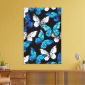 Dunkles Nahtloses Muster mit blauen Schmetterlinge Leinwanddruck (Insitu (Wohnzimmer))