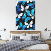 Dunkles Nahtloses Muster mit blauen Schmetterlinge Leinwanddruck (Insitu (Schlafzimmer))