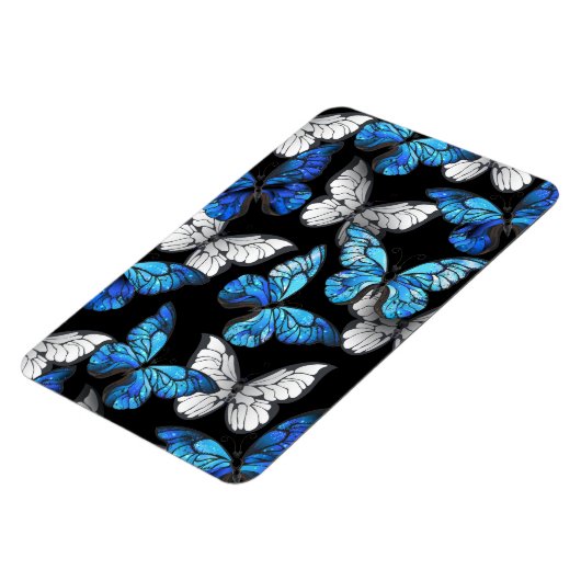 Dunkles Nahtloses Muster mit blauen Schmetterlinge Magnet (Linke Seite)