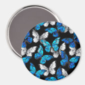 Dunkles Nahtloses Muster mit blauen Schmetterlinge Magnet (Vorderseite/Rückseite)