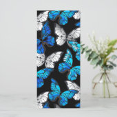 Dunkles Nahtloses Muster mit blauen Schmetterlinge Menükarte (Stehend Vorderseite)