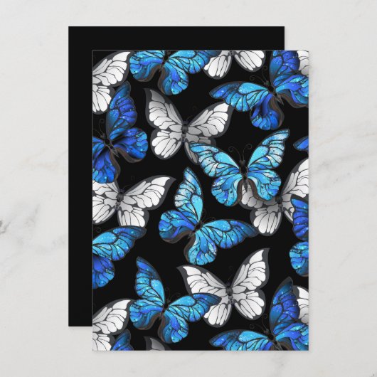 Dunkles Nahtloses Muster mit blauen Schmetterlinge Mitteilungskarte (Vorne/Hinten)