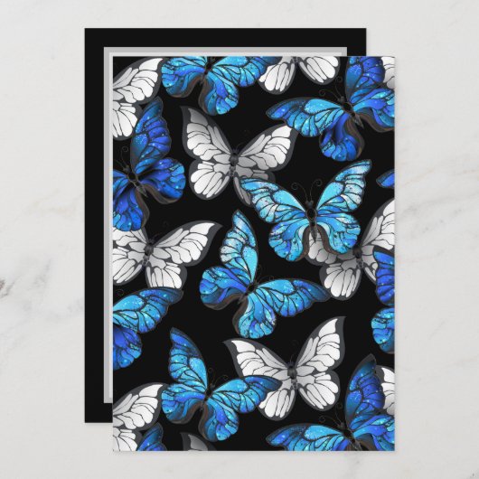 Dunkles Nahtloses Muster mit blauen Schmetterlinge Mitteilungskarte (Vorne/Hinten)