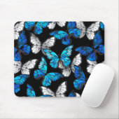 Dunkles Nahtloses Muster mit blauen Schmetterlinge Mousepad (Mit Mouse)