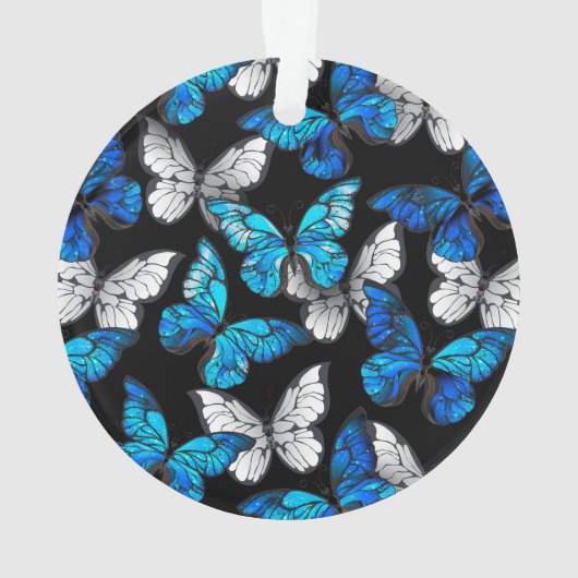 Dunkles Nahtloses Muster mit blauen Schmetterlinge Ornament (Rückseite)