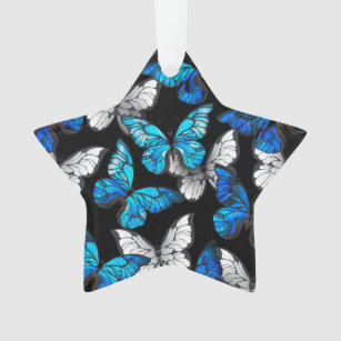 Dunkles Nahtloses Muster mit blauen Schmetterlinge Ornament