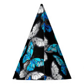 Dunkles Nahtloses Muster mit blauen Schmetterlinge Partyhütchen (Rückseite)