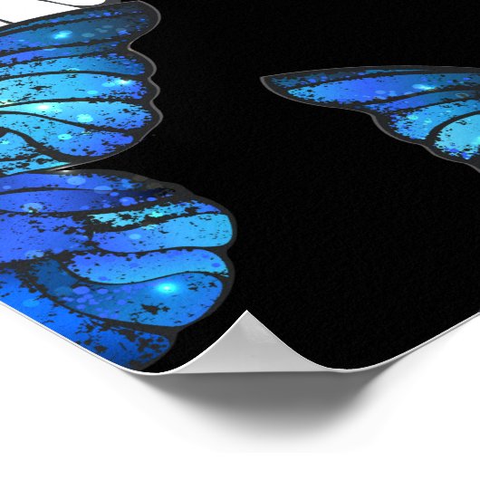 Dunkles Nahtloses Muster mit blauen Schmetterlinge Poster (Ecke)