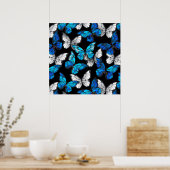 Dunkles Nahtloses Muster mit blauen Schmetterlinge Poster (Küche)