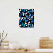 Dunkles Nahtloses Muster mit blauen Schmetterlinge Poster (Küche)