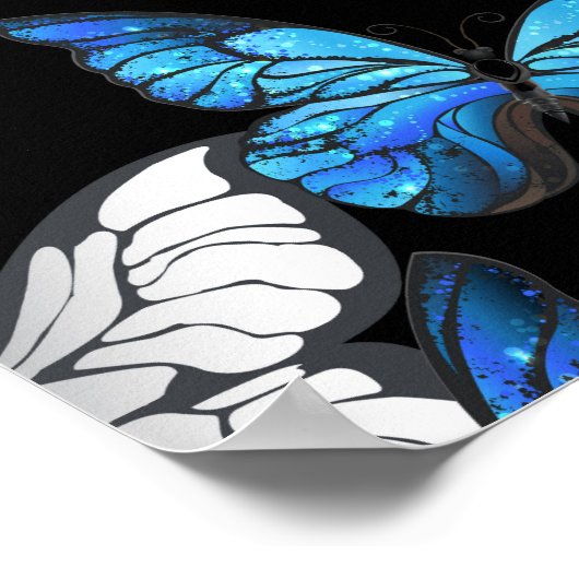 Dunkles Nahtloses Muster mit blauen Schmetterlinge Poster (Ecke)