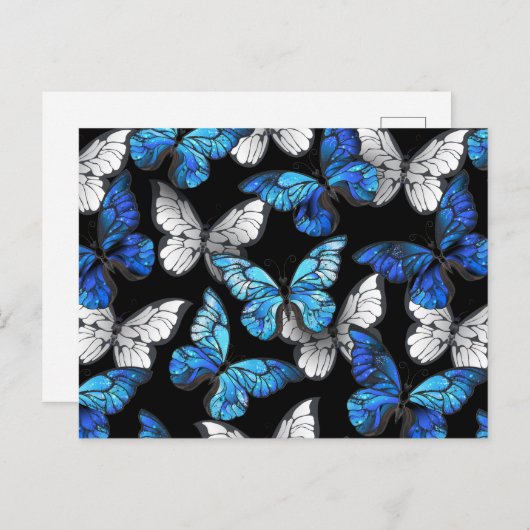 Dunkles Nahtloses Muster mit blauen Schmetterlinge Postkarte (Vorne/Hinten)