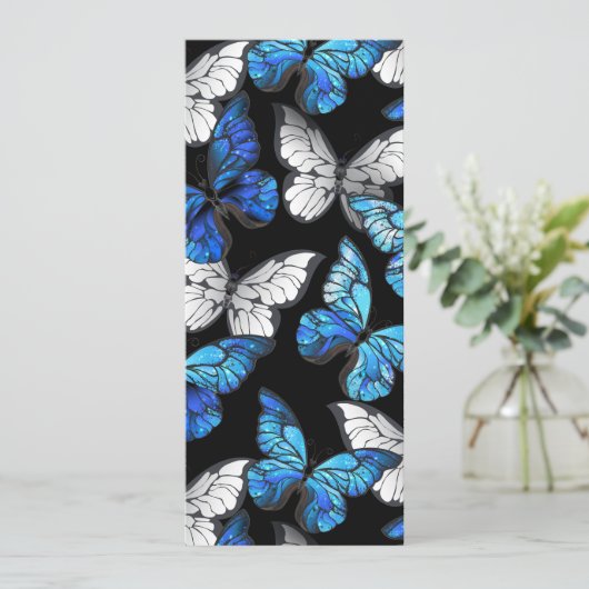 Dunkles Nahtloses Muster mit blauen Schmetterlinge Programm (Stehend Vorderseite)