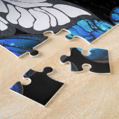 Dunkles Nahtloses Muster mit blauen Schmetterlinge Puzzle (Seite)