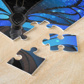 Dunkles Nahtloses Muster mit blauen Schmetterlinge Puzzle (Seite)