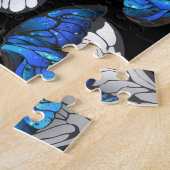 Dunkles Nahtloses Muster mit blauen Schmetterlinge Puzzle (Seite)